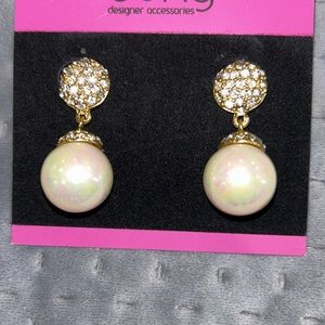 Pave Crystal Top and Iridescent Round Pearl Drop Earrings-boutique